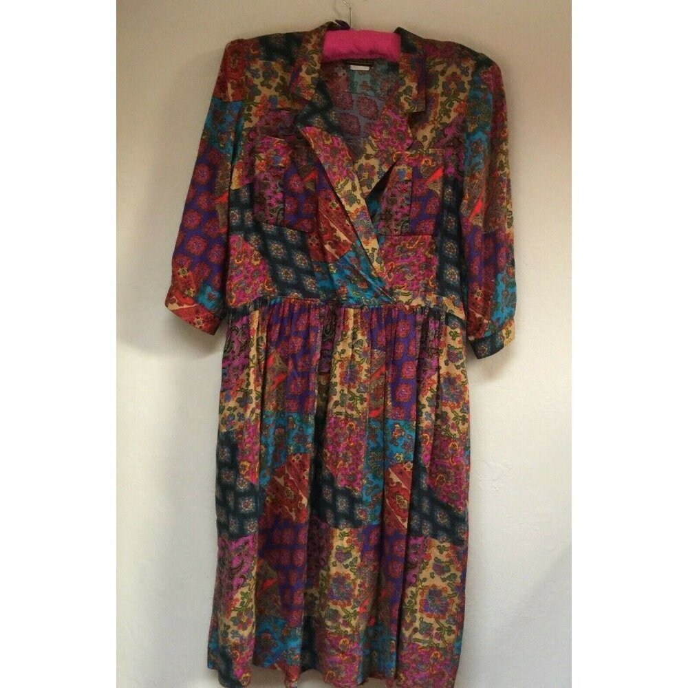 Vintage Breli II Unin Made Women 3/4 Sleeve Paisley Midi Dress Multi Made in USA